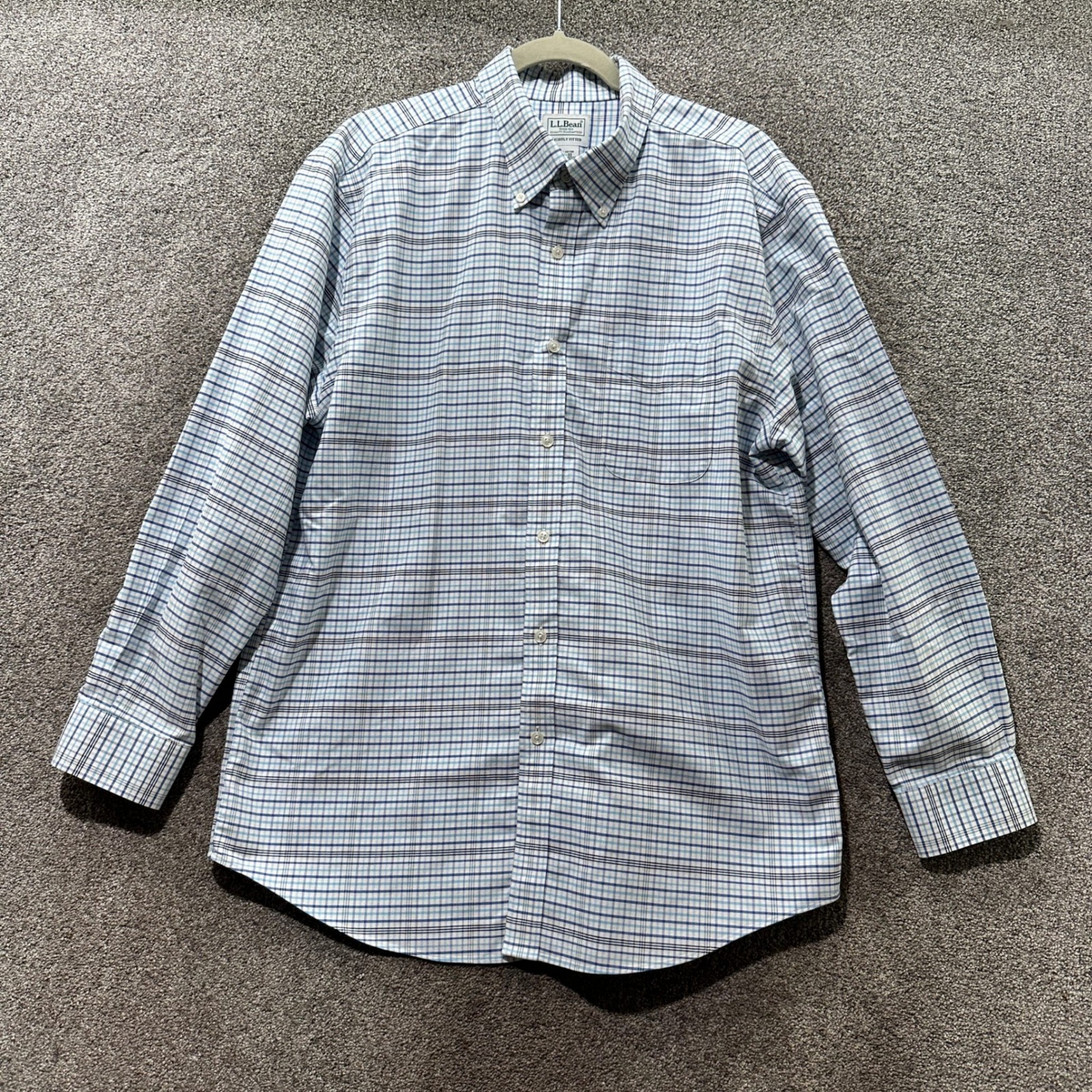 Ll Bean Slightly Fitted Plaid Button Up Shirt Men 16 1/2 33 Blue Long Sleeve
